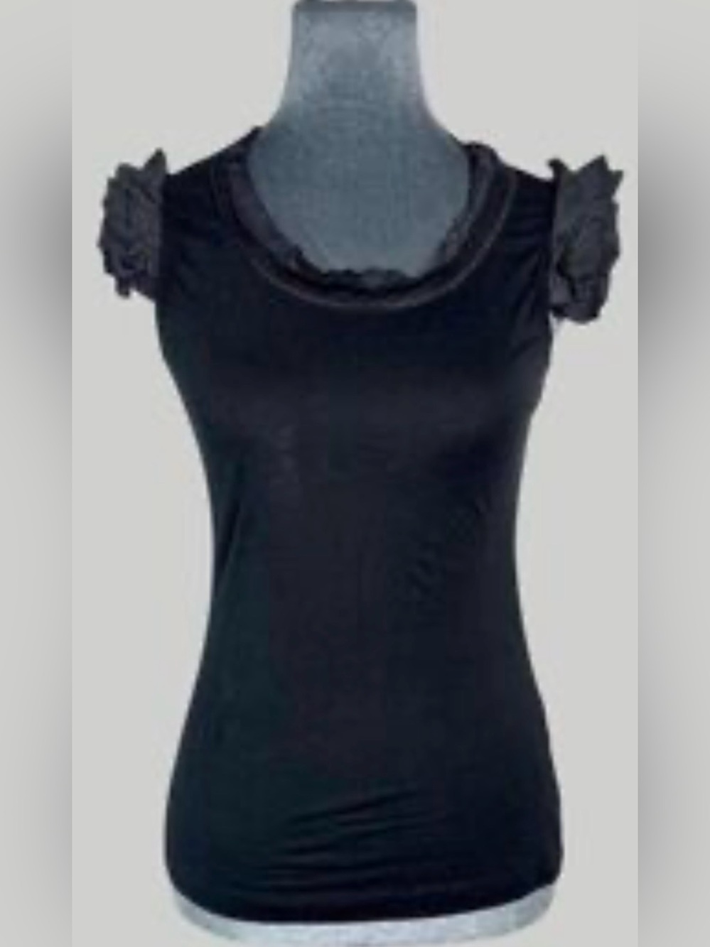 Robert Rodriguez black knit ruffle flutter sleeve crew neck top